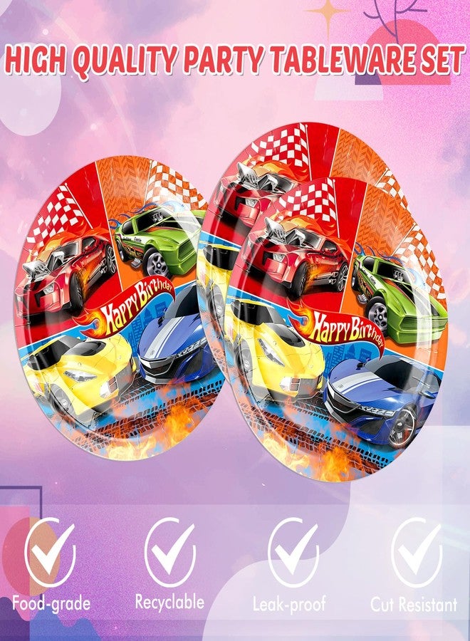 DURYGEN 40 Pieces Cars Birthday Party Decorations Hot Car Disposable Tableware Set Include Racing Car Plates Napkins Party Supplies Kit for Kids Boys Racing Birthday Decorations - Image 3